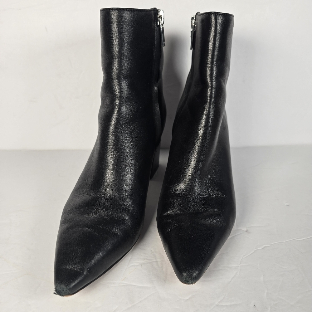 Marc Fisher LTD Black Leather Ankle Boots-Leonna Nlock Heel Zipper Side Size 5.5